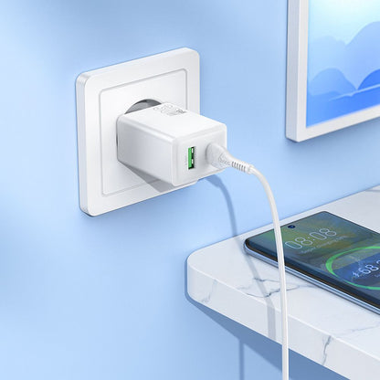 Polnilnik HOCO N71, 30W, 3A, 1 x USB-A - 1 x USB-C, Bel