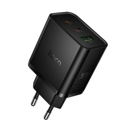 Polnilnik omrežja HOCO N75, 65W, 3A, 1 x USB-A - 2 x USB-C, črn