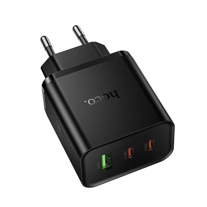 Polnilnik omrežja HOCO N75, 65W, 3A, 1 x USB-A - 2 x USB-C, črn