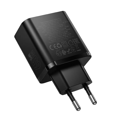Polnilnik omrežja HOCO N75, 65W, 3A, 1 x USB-A - 2 x USB-C, črn