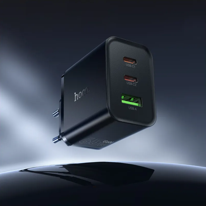 Polnilnik omrežja HOCO N75, 65W, 3A, 1 x USB-A - 2 x USB-C, črn