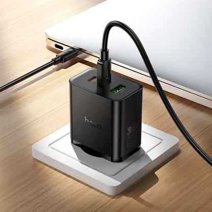 Polnilnik omrežja HOCO N75, 65W, 3A, 1 x USB-A - 2 x USB-C, črn