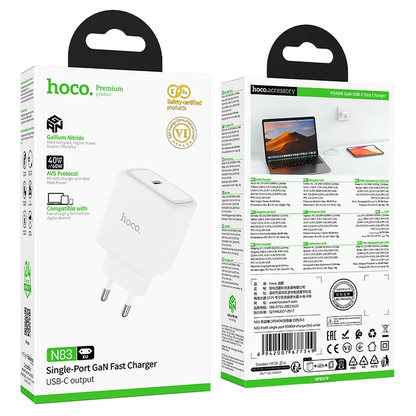 Omrežni polnilec HOCO N83, 40W, 3A, 1 x USB-C, bel