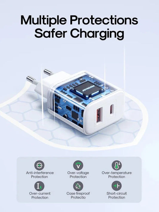Polnilnik Joyroom JR-TCF05, 20W, 3A, 1 x USB-A - 1 x USB-C, Bel