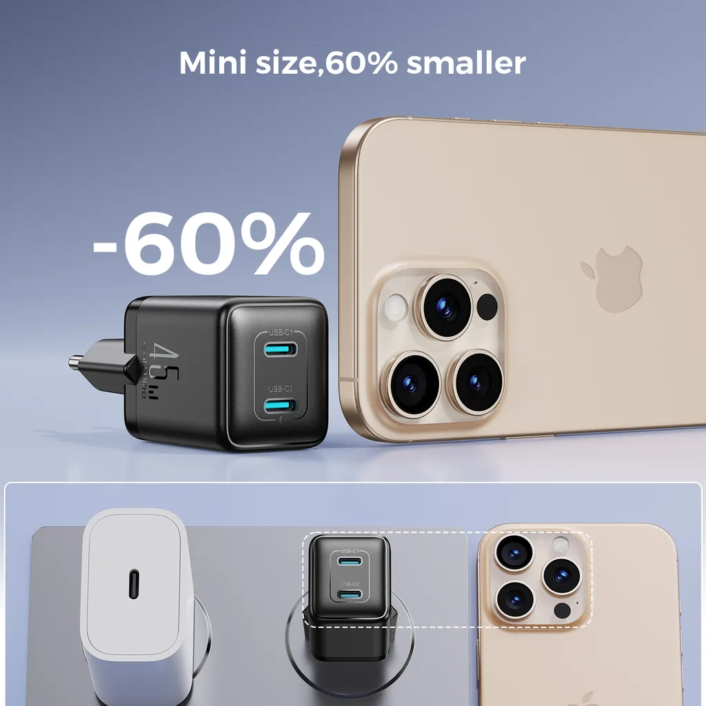 Polnilnik Joyroom JR-TCG17, 45W, 3A, 2 x USB-C, črn