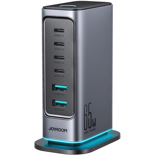 Polnilna postaja Joyroom JR-TCM02, 65W, 3.25A, 2 x USB-A - 4 x USB-C, Siva
