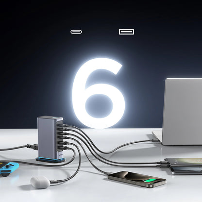 Polnilna postaja Joyroom JR-TCM02, 65W, 3.25A, 2 x USB-A - 4 x USB-C, Siva