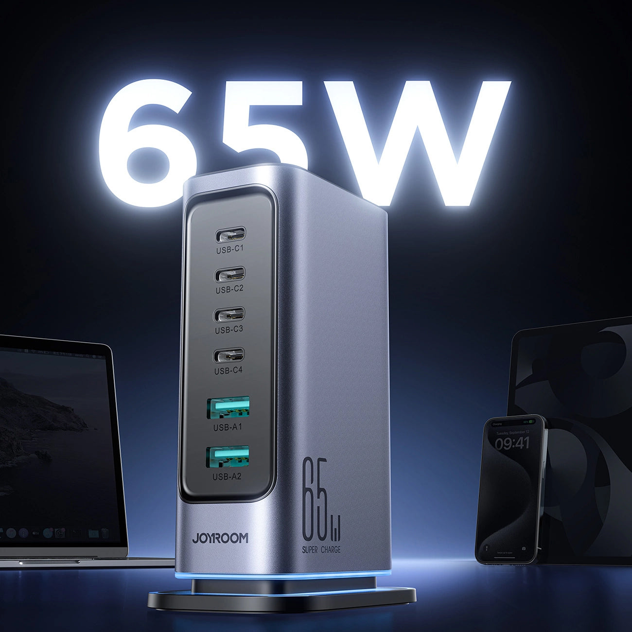 Polnilna postaja Joyroom JR-TCM02, 65W, 3.25A, 2 x USB-A - 4 x USB-C, Siva