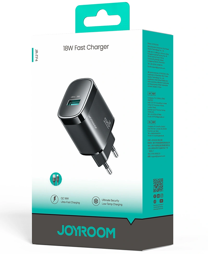 Omrežni polnilec Joyroom JR-TF4, 18W, 3A, 1 x USB-A, Črn