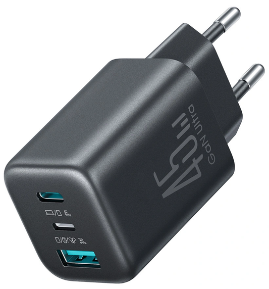 Omrežni polnilec Joyroom JR-TO1, 45W, 3A, 1 x Lightning - 1 x USB-A - 1 x USB-C, Črn