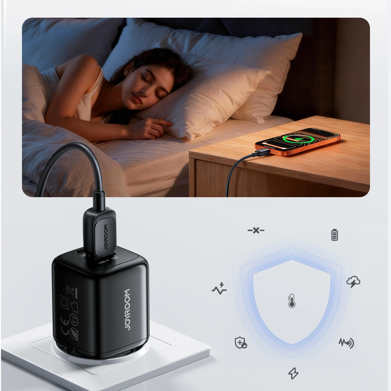Polnilnik Joyroom JR-TG7, 33W, 3A, 1 x USB-A - 1 x USB-C, črn