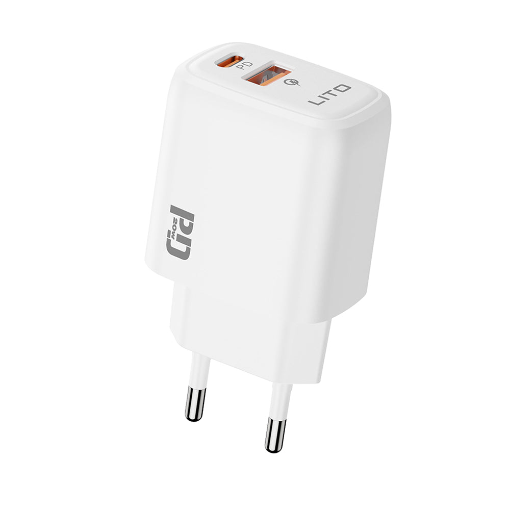 Polnilnik Lito LC28, 20W, 3A, 1 x USB-A - 1 x USB-C, Bel