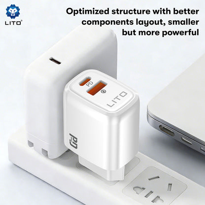 Polnilnik Lito LC28, 20W, 3A, 1 x USB-A - 1 x USB-C, Bel