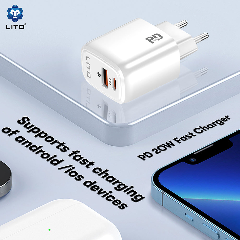 Polnilnik Lito LC28, 20W, 3A, 1 x USB-A - 1 x USB-C, Bel