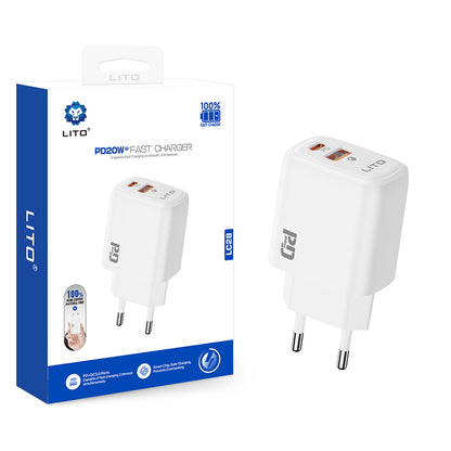 Polnilnik Lito LC28, 20W, 3A, 1 x USB-A - 1 x USB-C, Bel