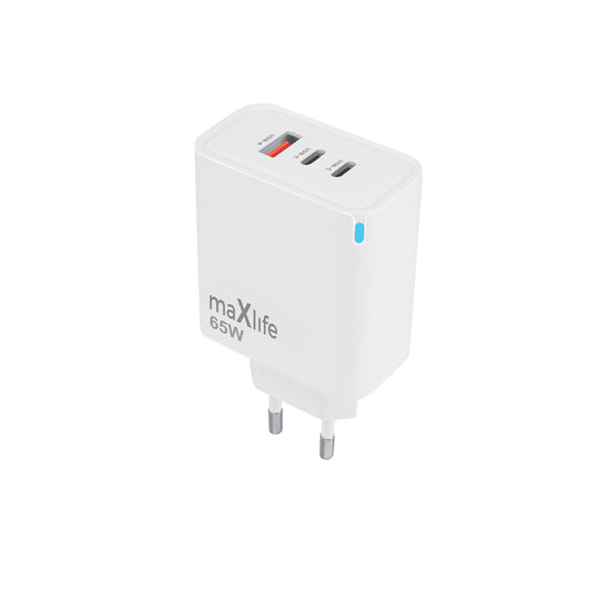 Polnilnik omrežja MaXlife MXTC-09-65ACC, 65W, 3.25A, 1 x USB-A - 2 x USB-C, Bel