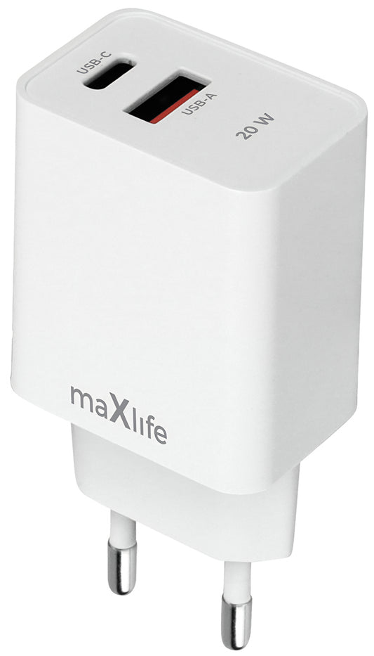 Polnilnik MaXlife MXTC-13-20AC, 20W, 3A, 1 x USB-A - 1 x USB-C, Bel