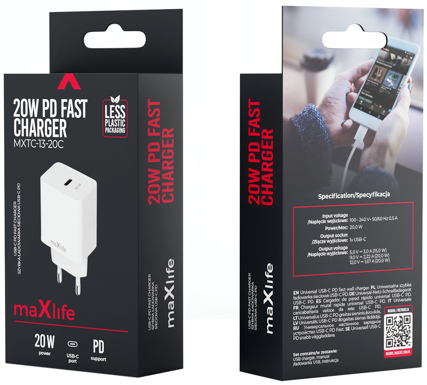 Polnilnik MaXlife MXTC-13-20C, 20W, 3A, 1 x USB-C, Bel