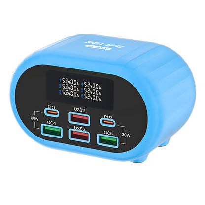 Polnilna postaja Relife RL-309U, 72W, 5A, 2 x USB-C - 4 x USB-A, Modra