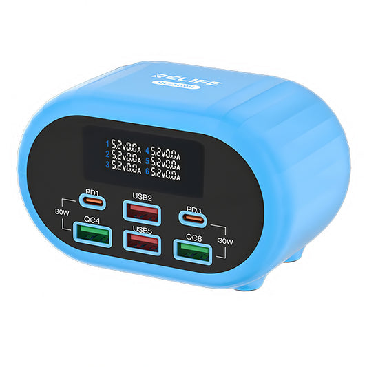 Polnilna postaja Relife RL-309U, 72W, 5A, 2 x USB-C - 4 x USB-A, Modra
