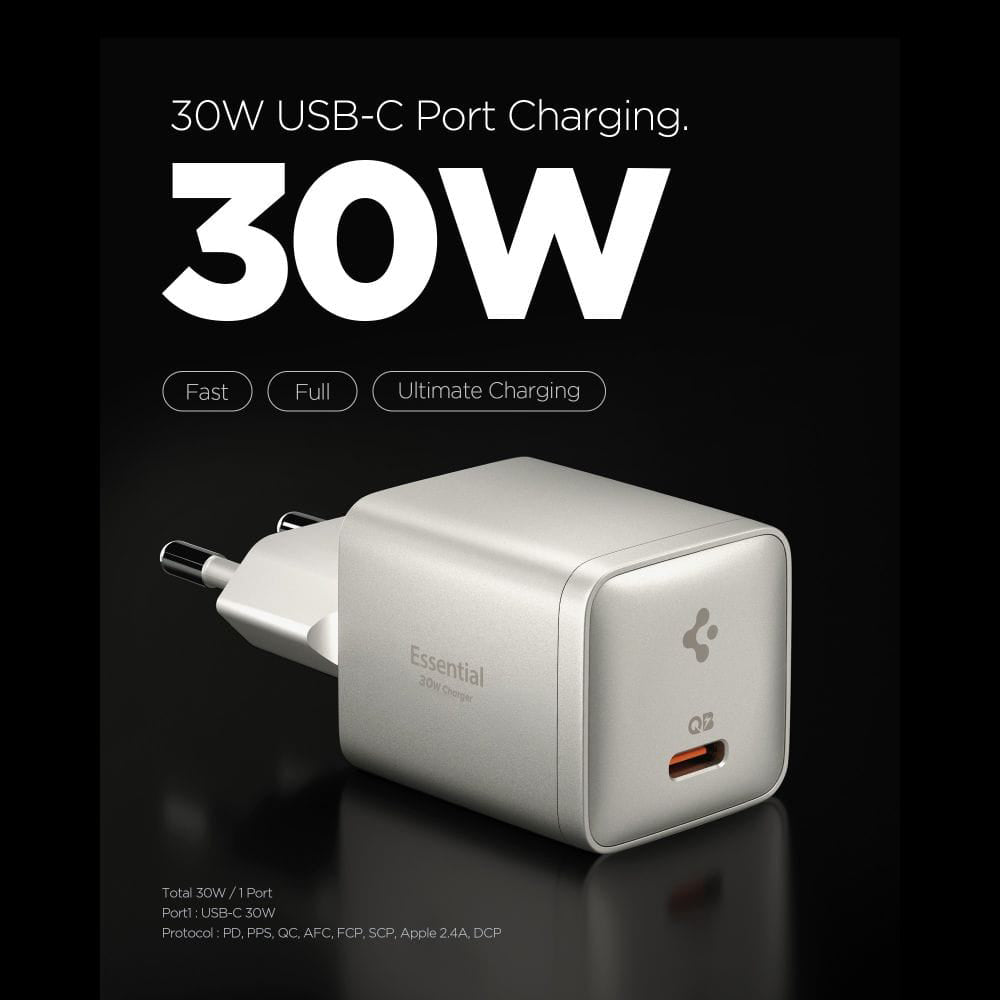 Omrežni polnilec Spigen EE301EU Essential, 30W, 3A, 1 x USB-C, Titan siva ACH10448