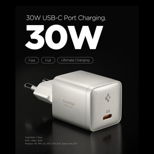 Omrežni polnilec Spigen EE301EU Essential, 30W, 3A, 1 x USB-C, Titan siva ACH10448