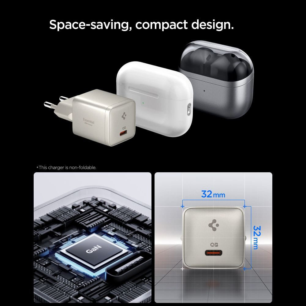 Omrežni polnilec Spigen EE301EU Essential, 30W, 3A, 1 x USB-C, Titan siva ACH10448