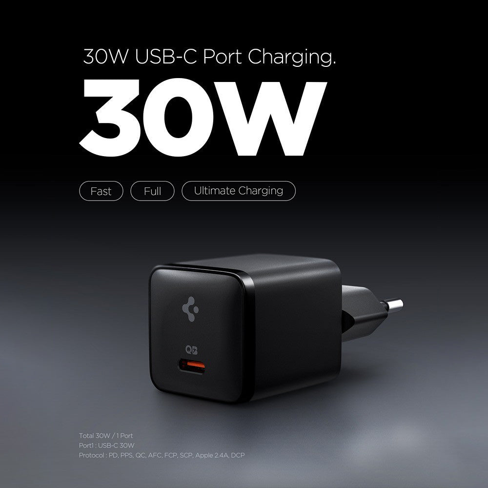 Omrežni polnilec Spigen EE301EU Essential, 30W, 3A, 1 x USB-C, Črn ACH09493