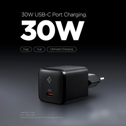 Omrežni polnilec Spigen EE301EU Essential, 30W, 3A, 1 x USB-C, Črn ACH09493