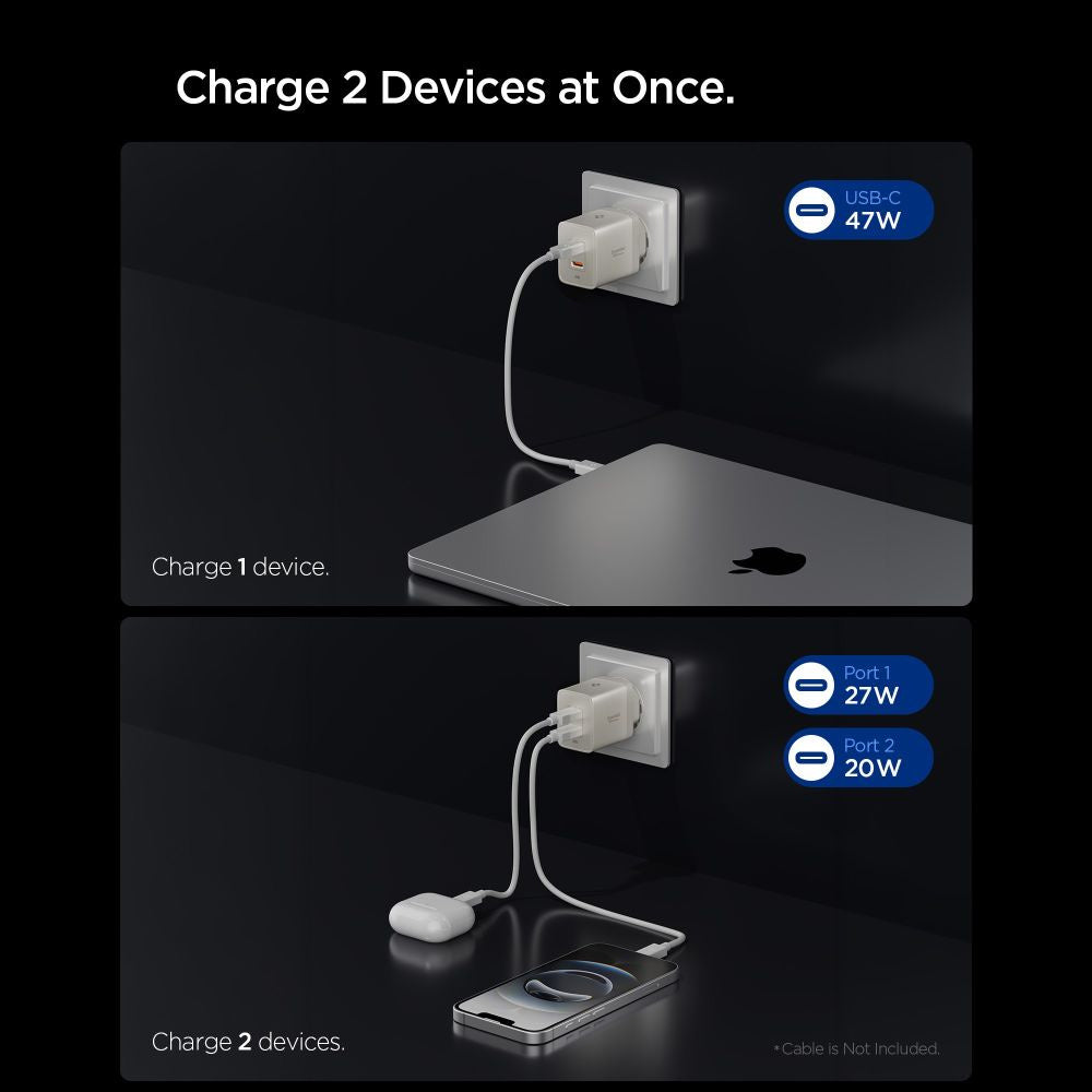 Omrežni polnilec Spigen EE472EU Essential, 47W, 3A, 2 x USB-C, Titan siva ACH10451