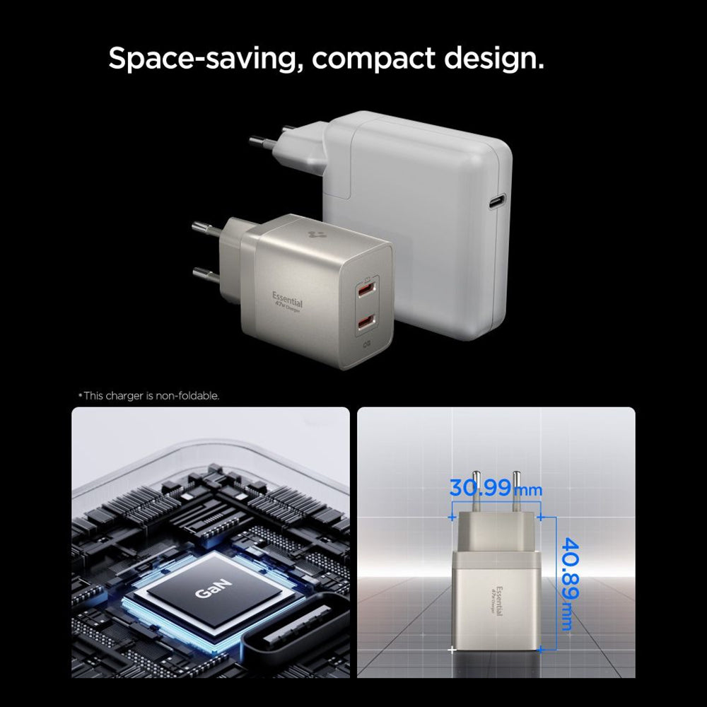 Omrežni polnilec Spigen EE472EU Essential, 47W, 3A, 2 x USB-C, Titan siva ACH10451
