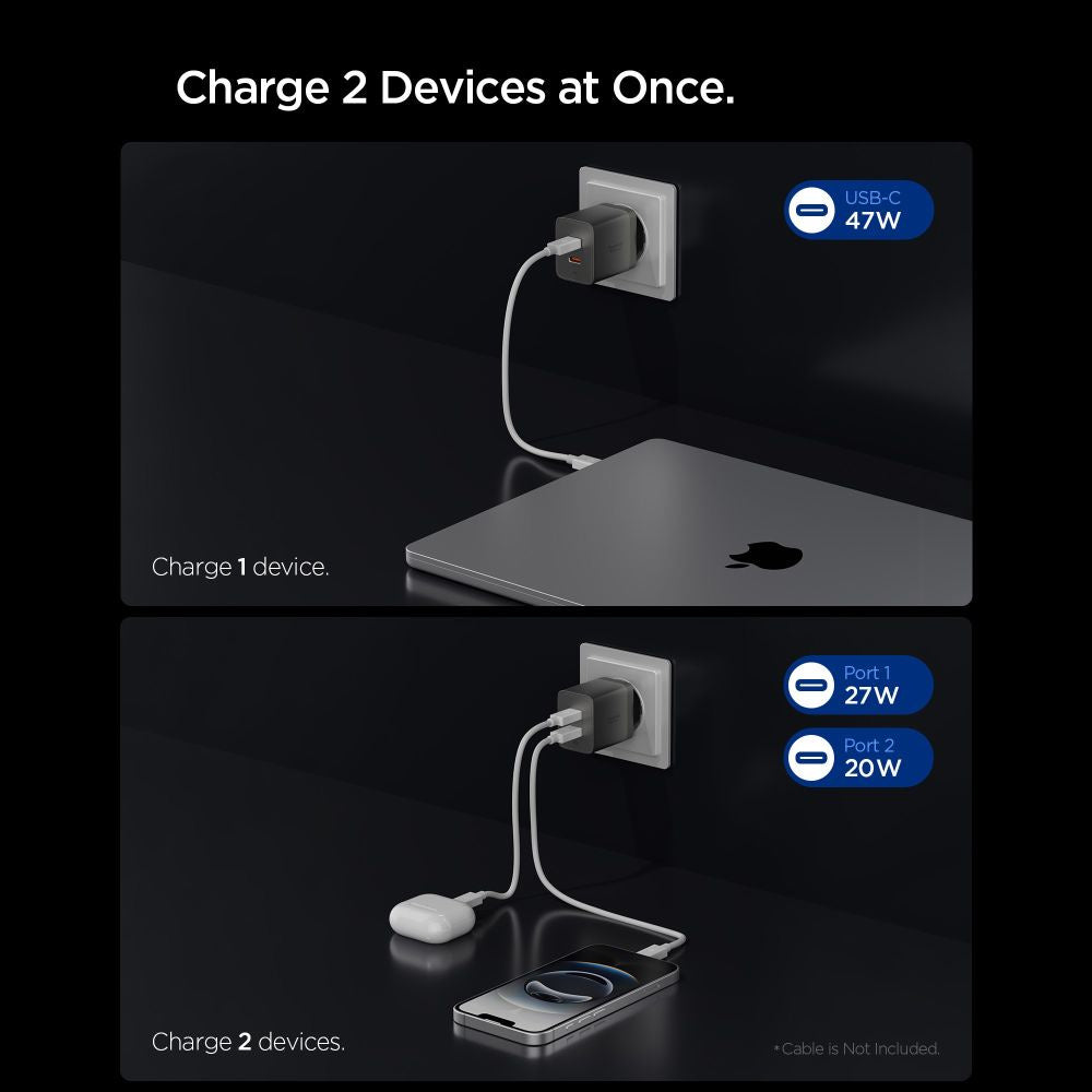 Omrežni polnilec Spigen EE472EU Essential, 47W, 3A, 2 x USB-C, Siva ACH10450
