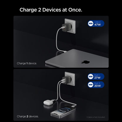 Omrežni polnilec Spigen EE472EU Essential, 47W, 3A, 2 x USB-C, Siva ACH10450