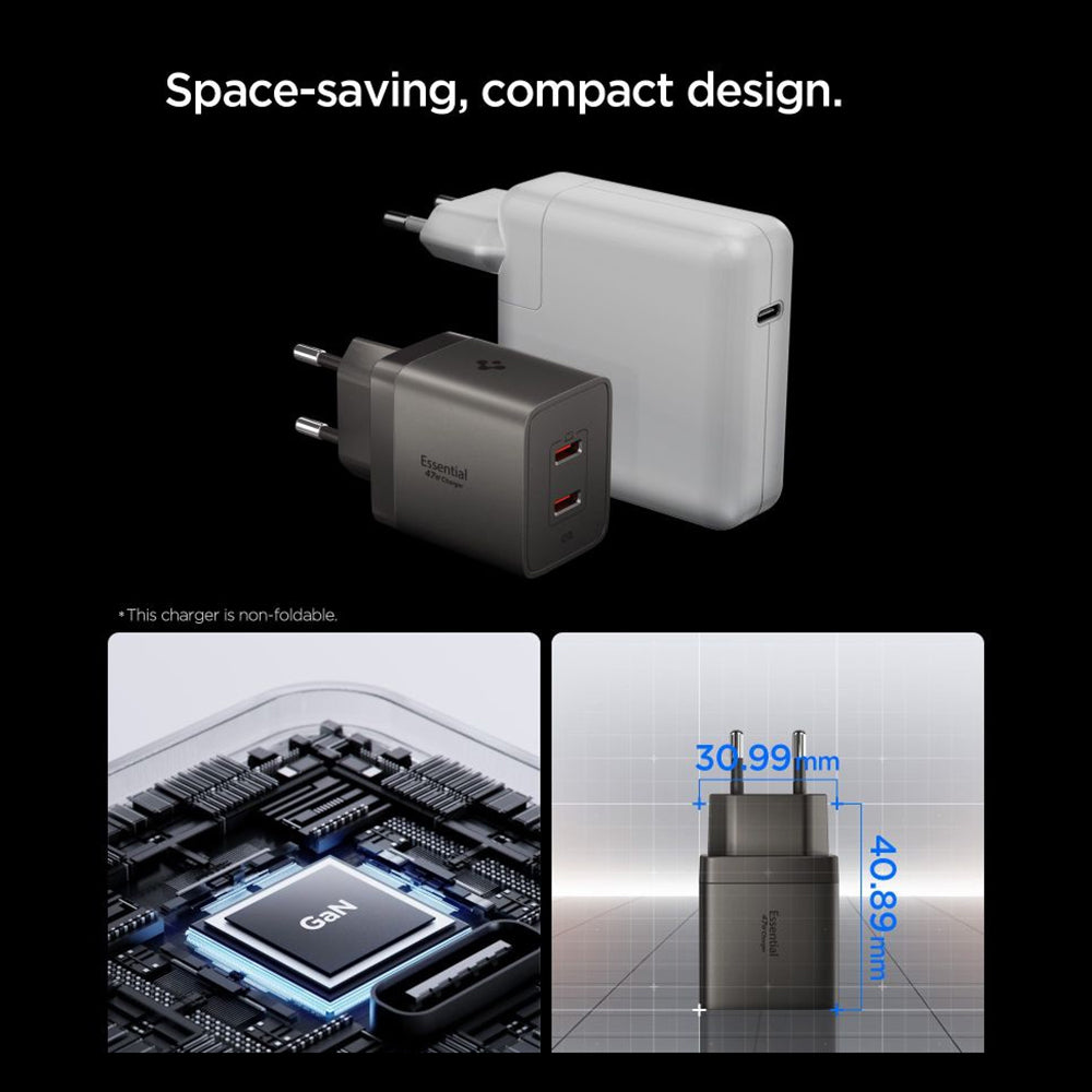 Omrežni polnilec Spigen EE472EU Essential, 47W, 3A, 2 x USB-C, Siva ACH10450