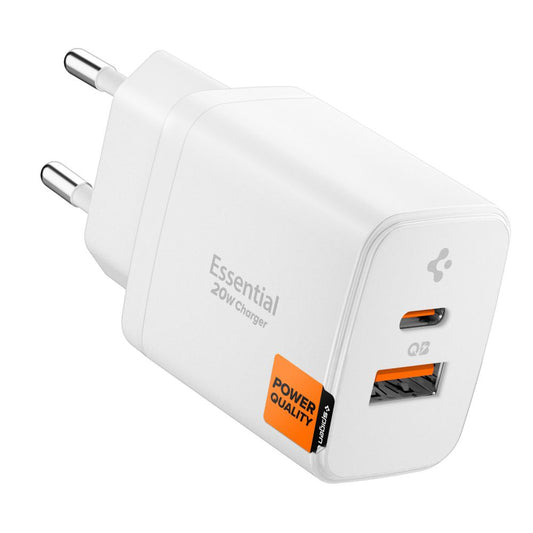 Polnilnik Spigen Essential, 20W, 3A, 1 x USB-A - 1 x USB-C, Bel ACH08704