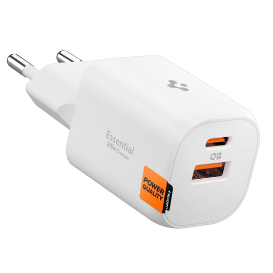 Omrežni polnilec Spigen Essential, 35W, 3A, 1 x USB-A - 1 x USB-C, Bel