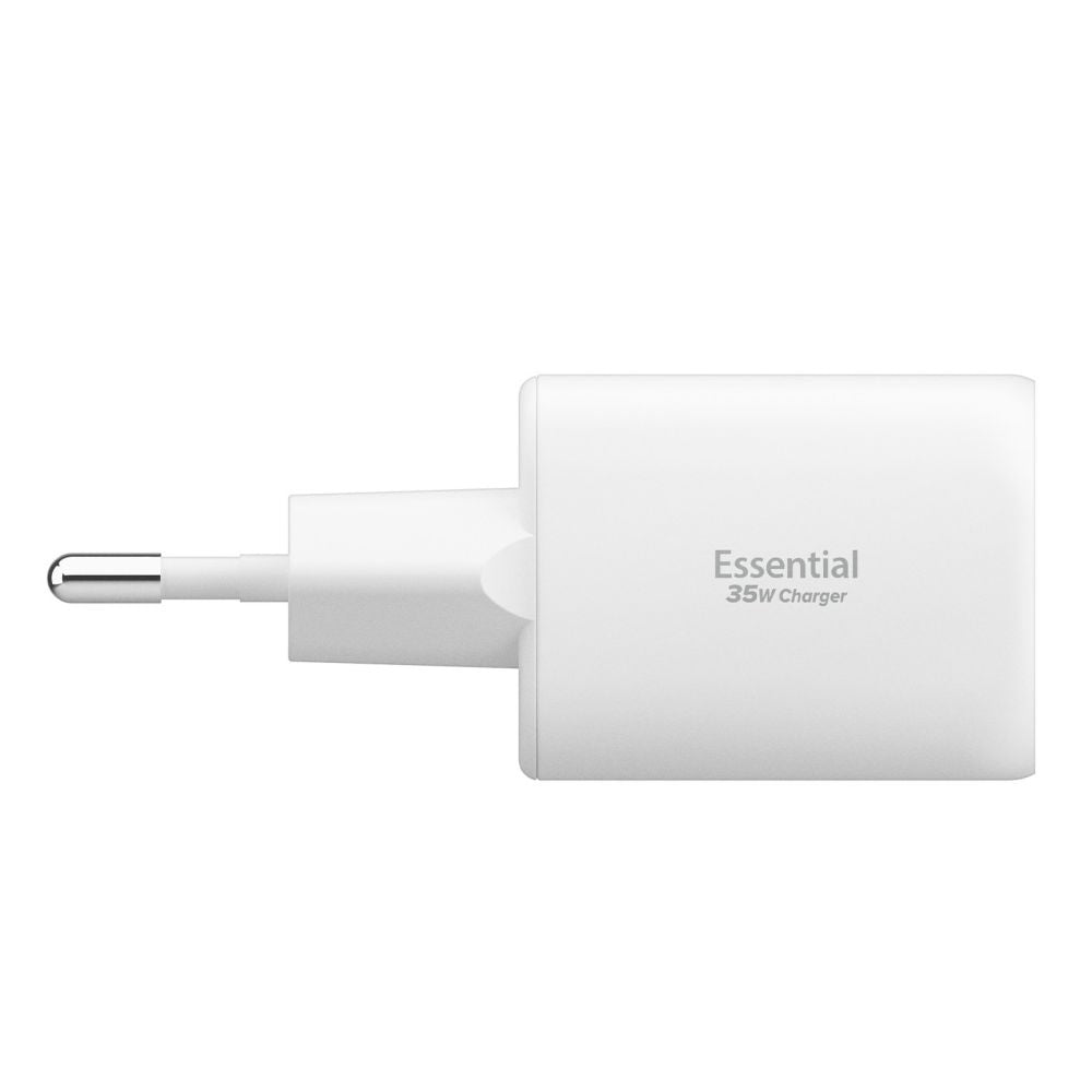 Omrežni polnilec Spigen Essential, 35W, 3A, 1 x USB-A - 1 x USB-C, Bel