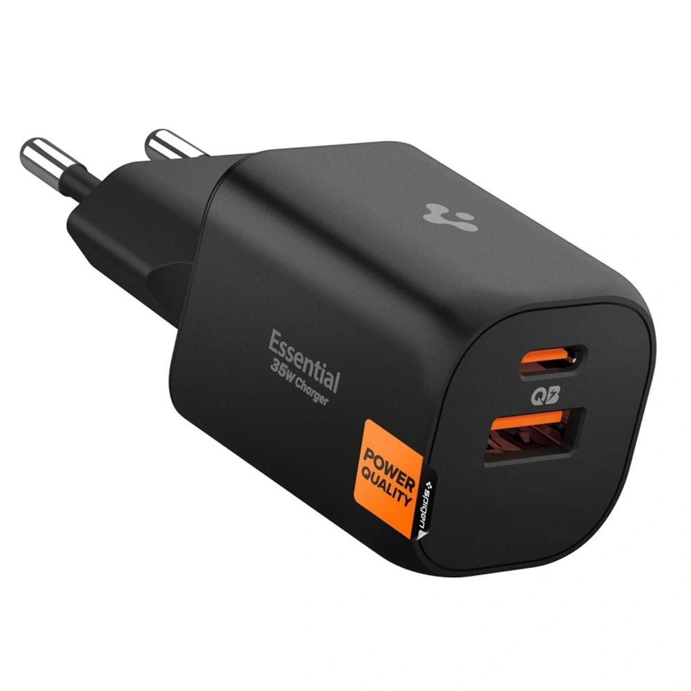 Polnilnik Spigen Essential, 35W, 3A, 1 x USB-A - 1 x USB-C, črn