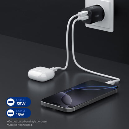 Polnilnik Spigen Essential, 35W, 3A, 1 x USB-A - 1 x USB-C, črn