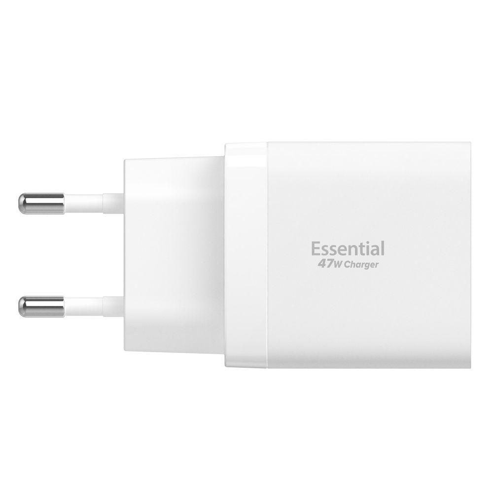 Polnilnik Spigen Essential, 47W, 3A, 2 x USB-C, Bel