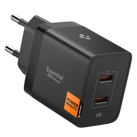 Polnilnik Spigen Essential, 47W, 3A, 2 x USB-C, črn