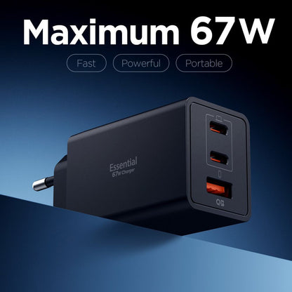 Polnilnik Spigen Essential, 67W, 3.25A, 1 x USB-A - 2 x USB-C, črn