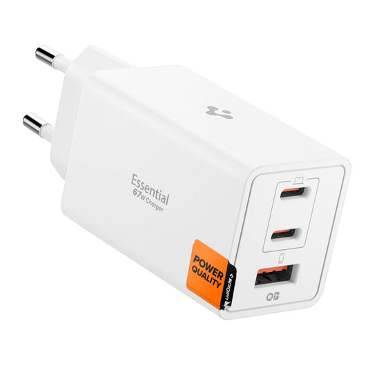 Polnilnik Spigen Essential, 67W, 3.25A, 1 x USB-A - 2 x USB-C, Bel ACH08710