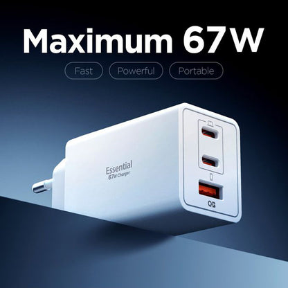 Polnilnik Spigen Essential, 67W, 3.25A, 1 x USB-A - 2 x USB-C, Bel ACH08710