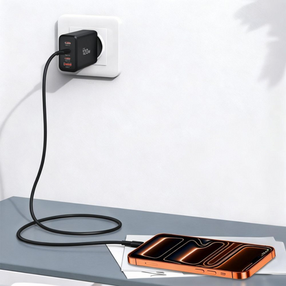 Polnilnik omrežja Tech-Protect NC120W-GAN, 120W, 5A, 1 x USB-A - 3 x USB-C, črn