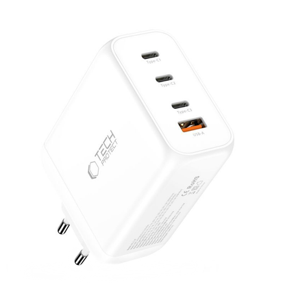 Polnilnik omrežja Tech-Protect NC200W-GAN, 200W, 5A, 1 x USB-A - 3 x USB-C, Bel