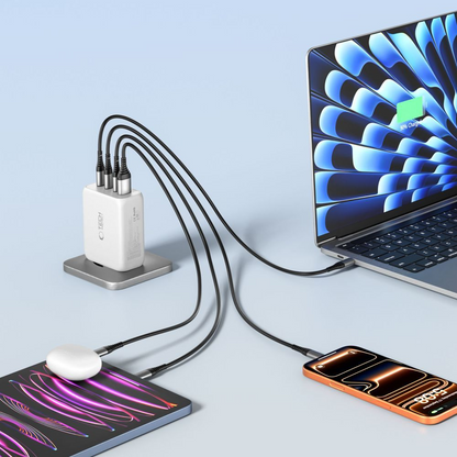 Polnilnik omrežja Tech-Protect NC200W-GAN, 200W, 5A, 1 x USB-A - 3 x USB-C, Bel