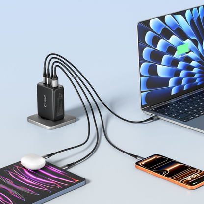 Polnilnik Tech-Protect NC200W-GAN, 200W, 5A, 1 x USB-A - 3 x USB-C, črn