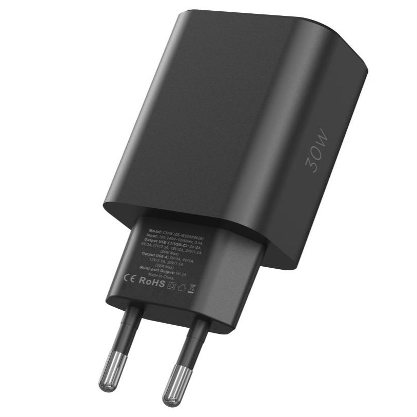 Omrežni polnilnik Tech-Protect NC30W, 30 W, 3A, 1 x USB-A - 2 x USB-C, črn 