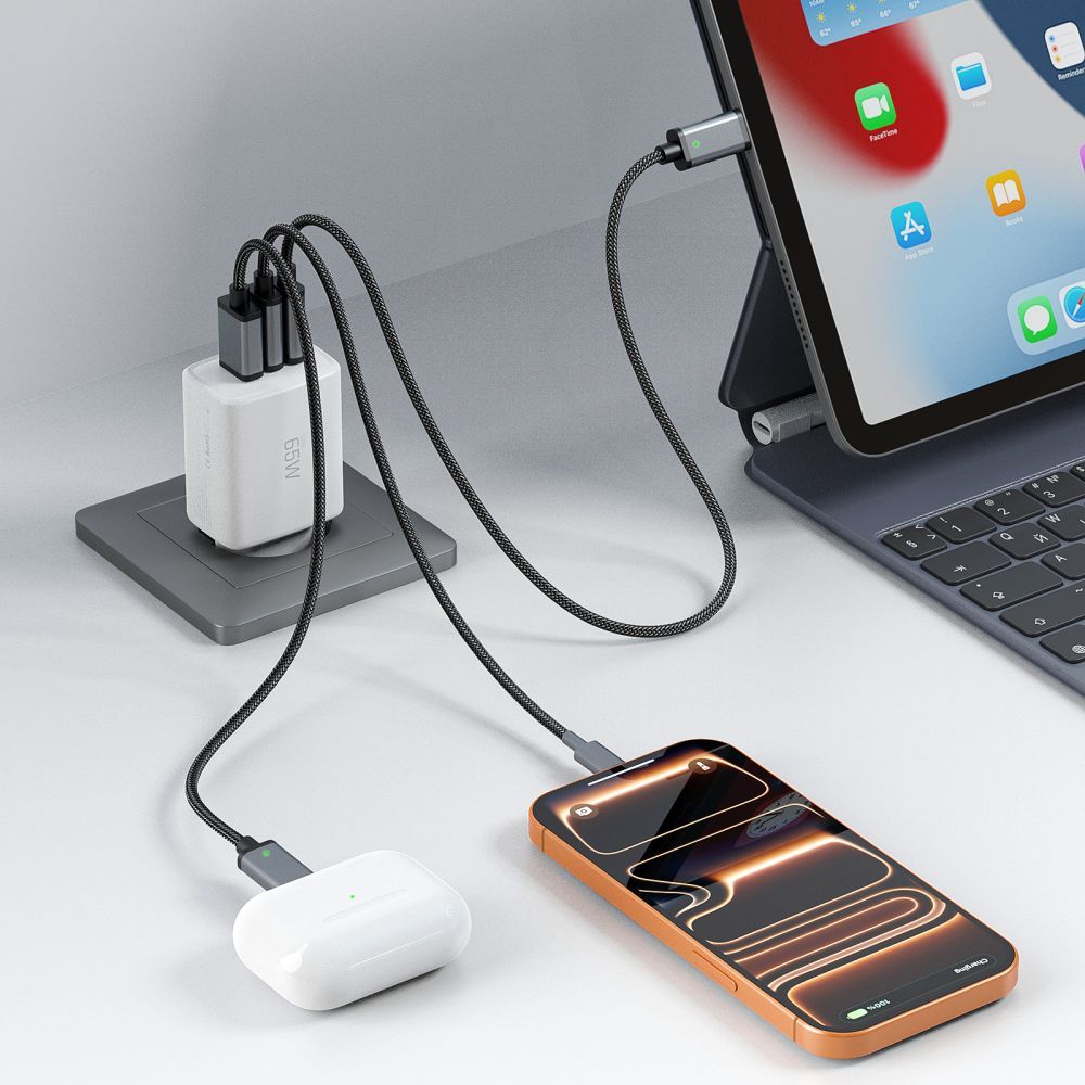 Polnilnik omrežja Tech-Protect NCA65W, 65W, 3A, 1 x USB-A - 2 x USB-C, Bel